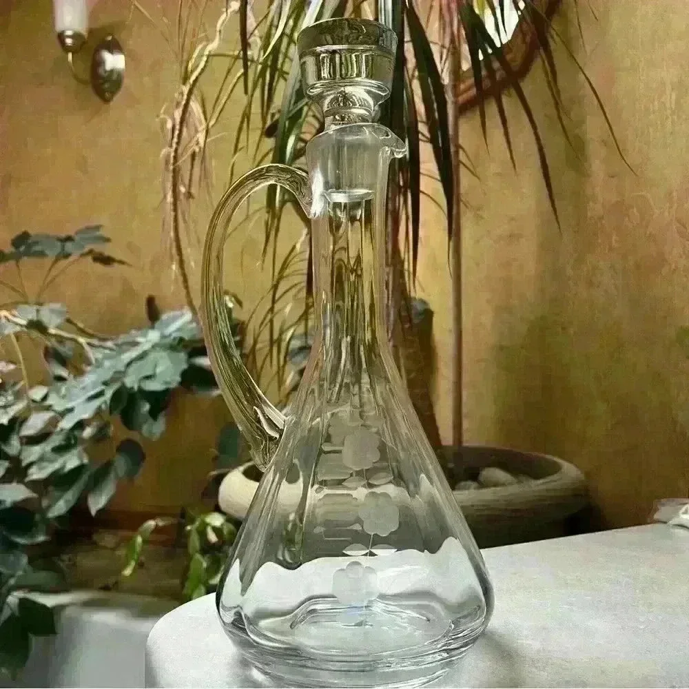 Colony Romania Floral Etched Crystal Glass Decanter 13”